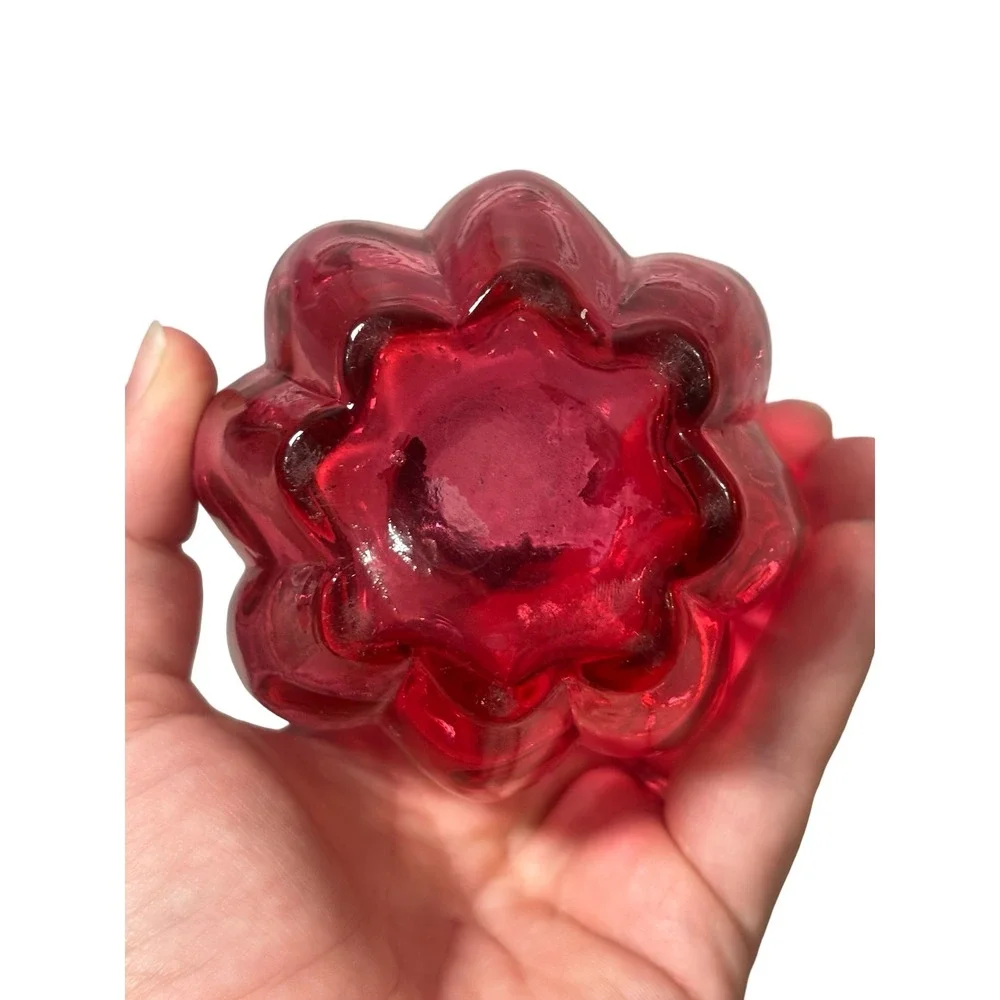 Vintage Cranberry Glass Thumbprint Cruet Decanter with Stopper Red 6in